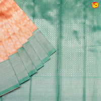 Orange with Green Floral Motifs Kubera Pattu Saree - Thenianantham