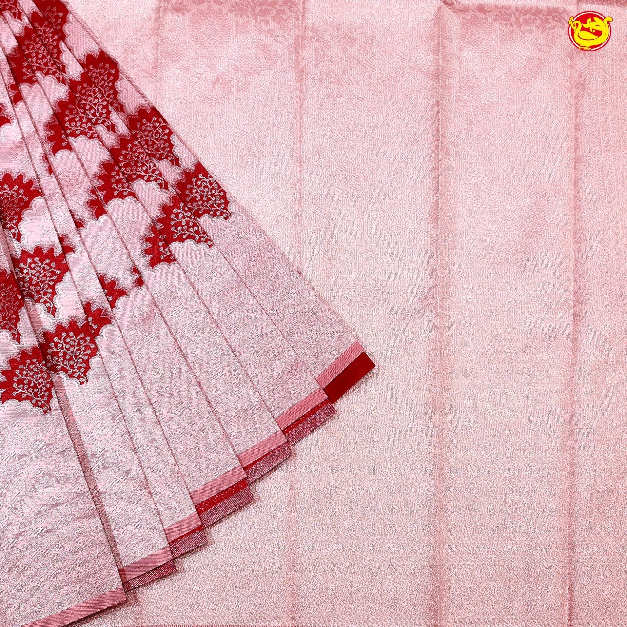 Maroon with Pink Floral Motifs Kubera Pattu Saree - Thenianantham