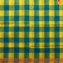 Green and Yellow Checked Gold Zari Border Brown Floral Pallu Venkatagiri Pure Cotton without Blouse - Thenianantham