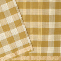 Yellow – Brown Small Checked Pattern Pure Chettinad Cotton Saree without Blouse
