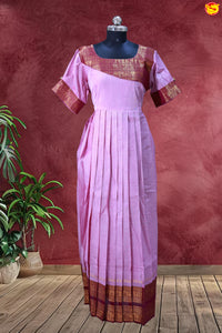 Baby Pink with Maroon Ladies Branded Readymade Chettinad Cotton Pleated Gown
