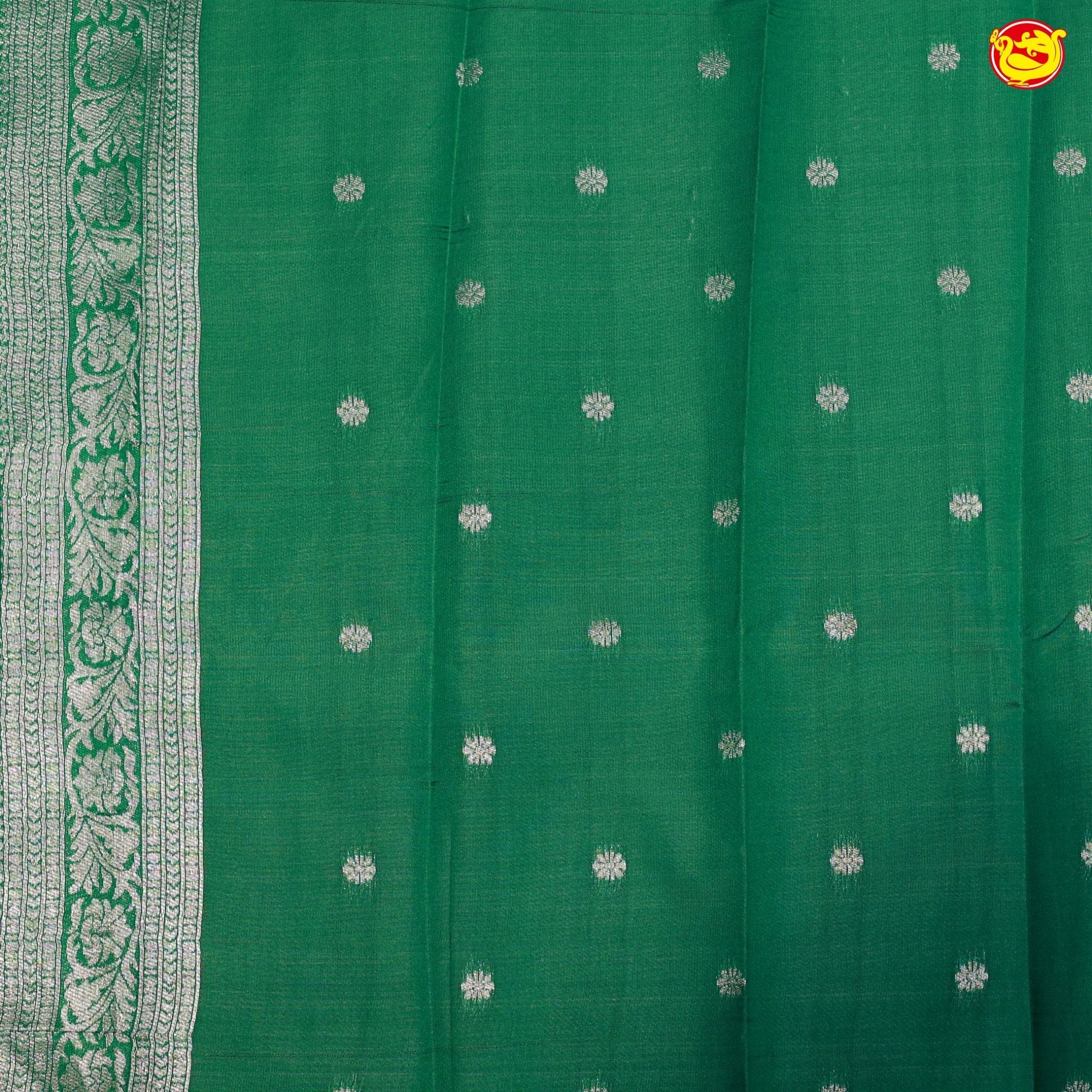 Rose Milk with Green Leaf's Border Kubera Pattu Saree - Thenianantham