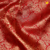 Red Jacquard Gold Zari Floral Motifs Border Kanjivaram Wedding Silk Saree