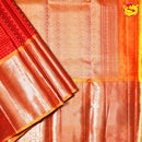 Red and Yellow Checked Traditional Long Border Kanjivaram Pure Soft Silk Saree - Thenianantham