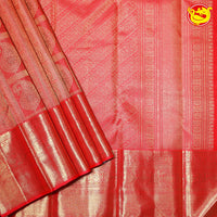 Ruby Red Mango Floral Motifs Gold Zari Long Border Pure Kanjivaram Subhalaya Wedding Silk Saree - Thenianantham