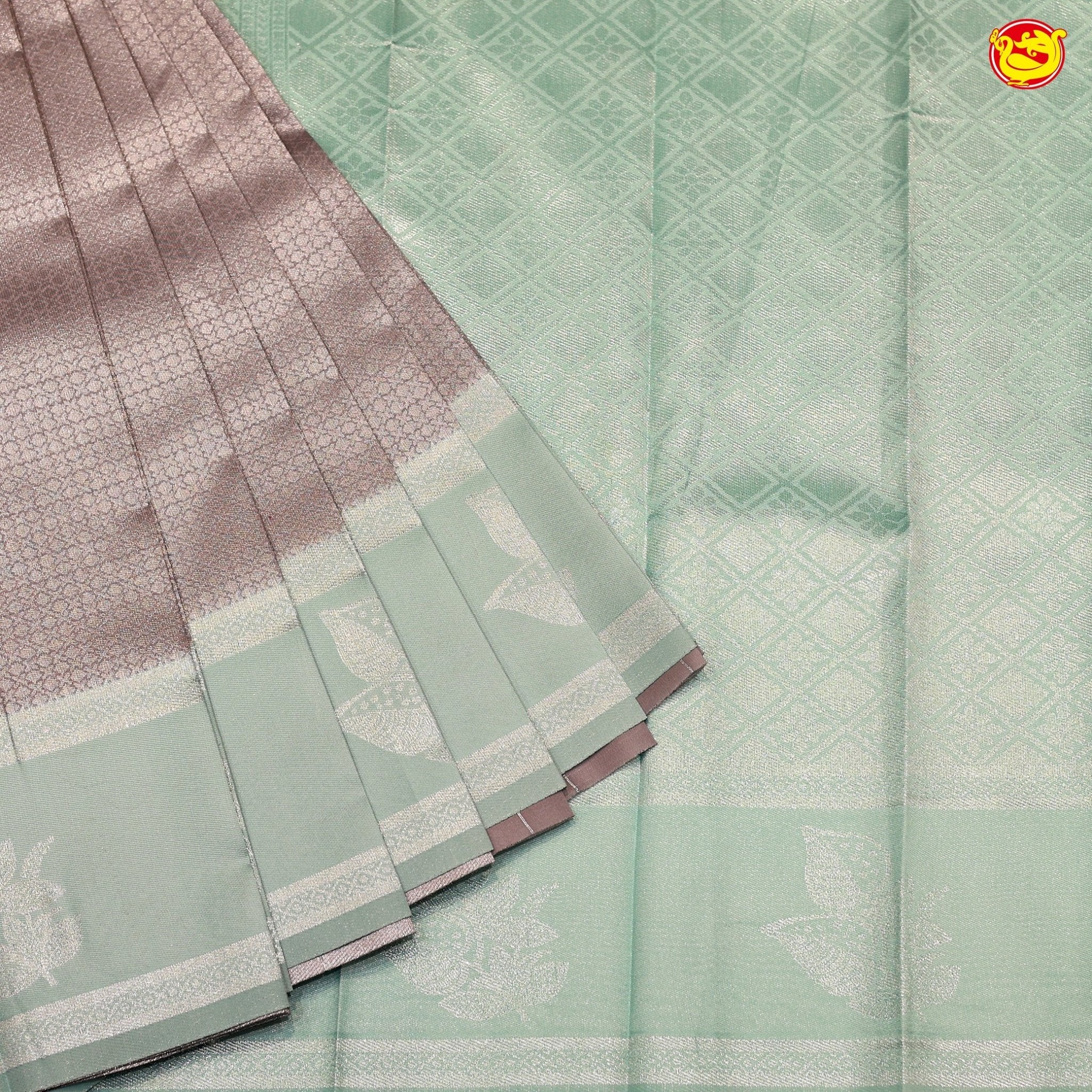 Grey with water Green Floral Motifs Kubera Pattu Saree