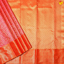 Pink with Orange Jacquard Gold Zari Geometric Motifs Border Pure Kanjivaram Wedding Silk Saree - Thenianantham