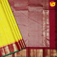 Mango Yellow Buttas Gold Zari Floral Border Pure Kanjivaram Soft Silk Saree - Thenianantham