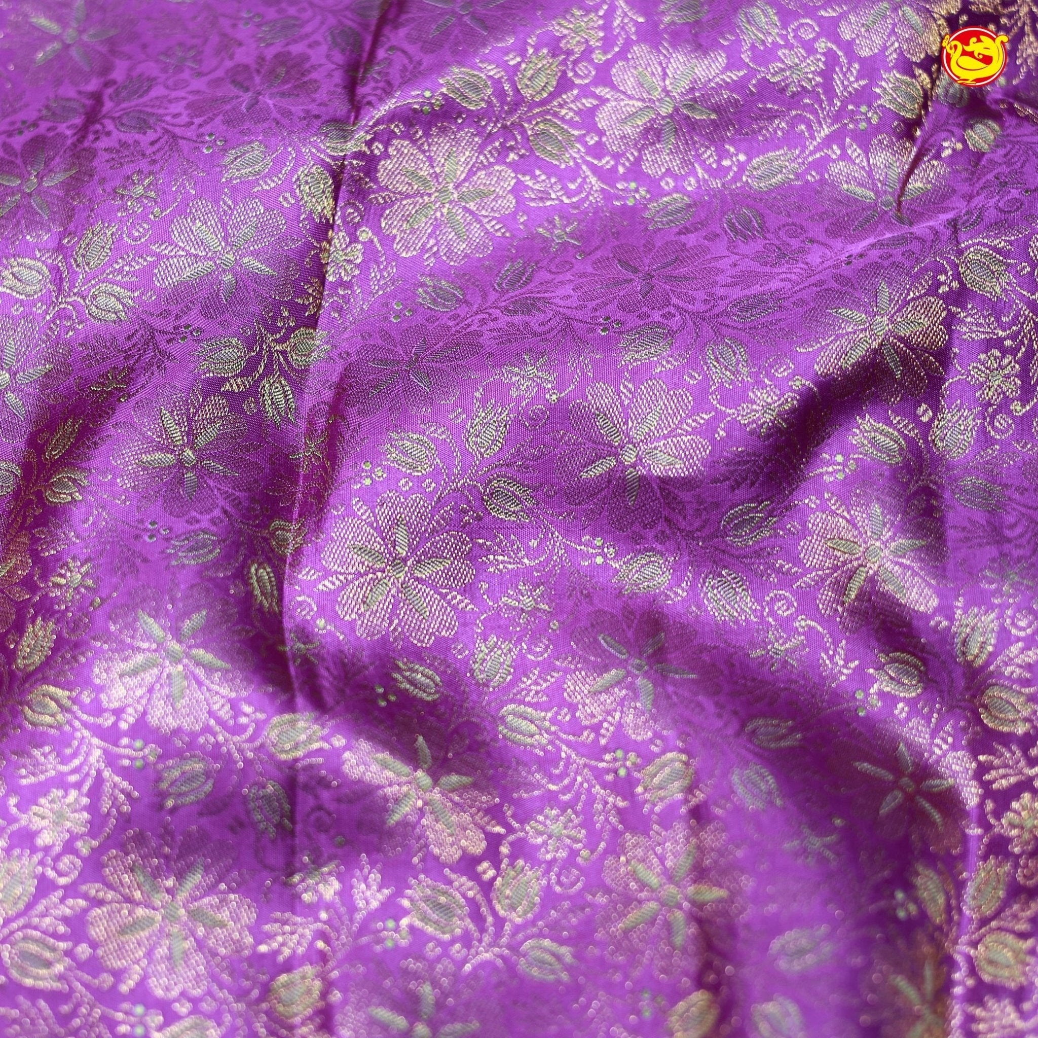 Purple Green Jacquard Gold Zari Floral Long Border Wedding Silk Saree - Thenianantham