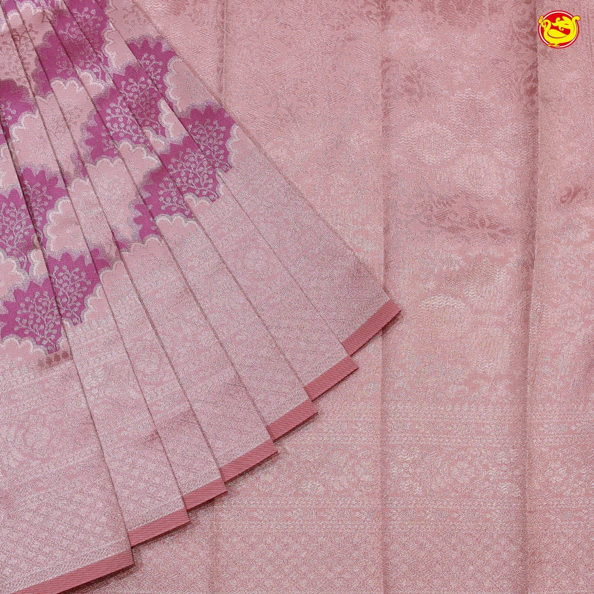 Pink with Peach Floral motifs Kubera Pattu Saree