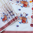 Southloom Exclusive Onam Kasavu Saree with Copper Zari Pecock Motifs High Quality Embroidery Across Body (Matching Plain Blouse Included) - Thenianantham