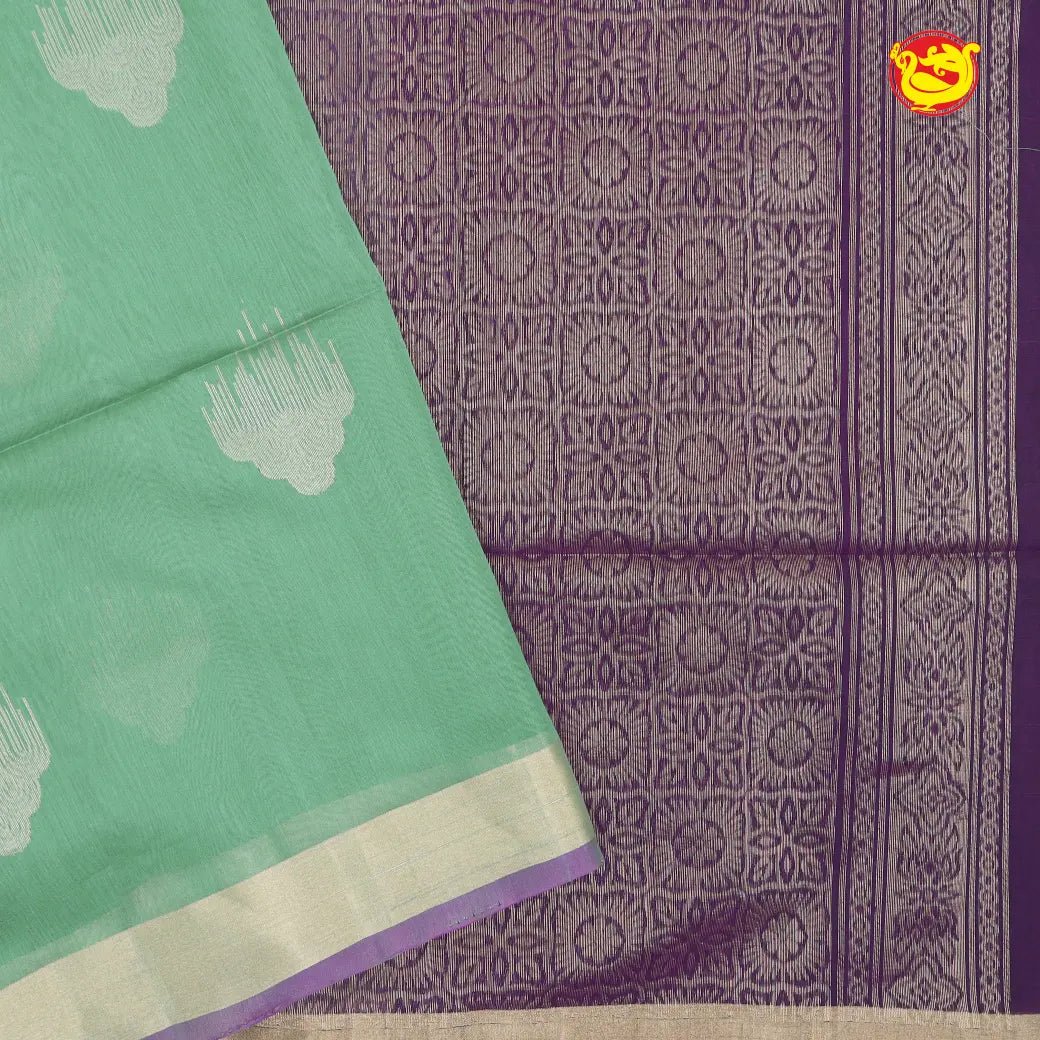 Light green With Purple Pure Silk Cotton Saree