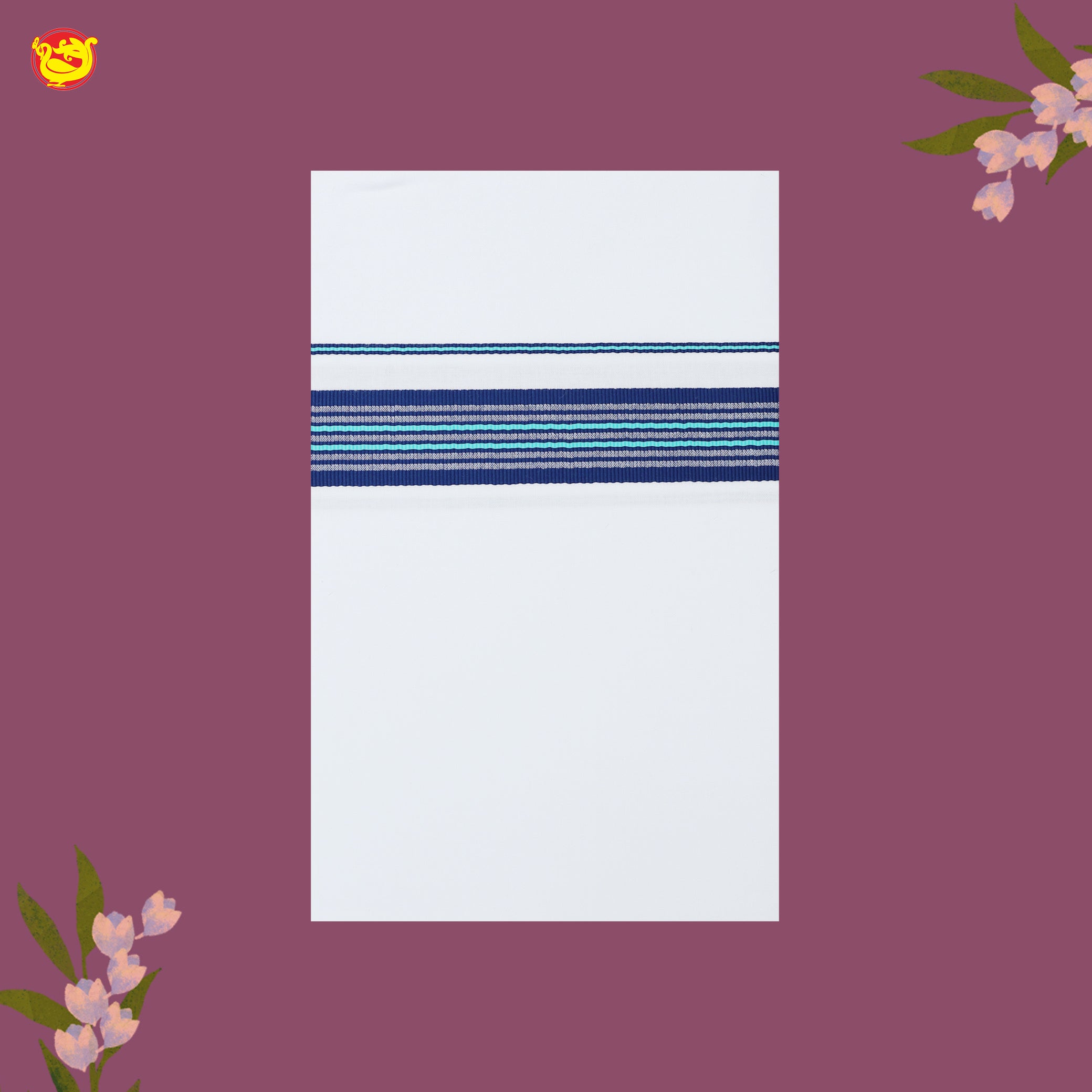 White with Indigo Fancy Border Single Layer Cotton Men’s Dhoti