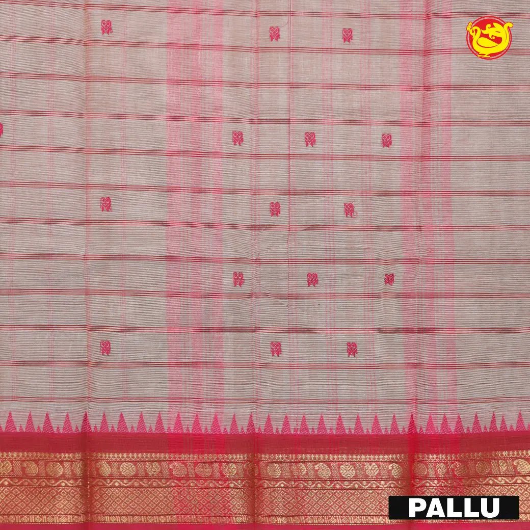 Peach with Light Pink Pure Chettinad Cotton Saree without Blouse - Thenianantham