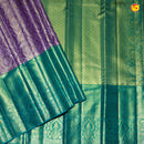 Purple Green Floral print Tissue Silver Zari Floral Long Border Kanjivaram Wedding Silk Saree