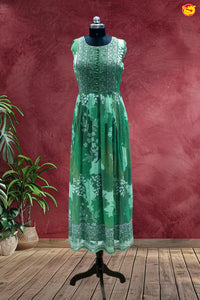 Green Leafs and Floral Motifs Ladies Branded Readymade Maxi Top