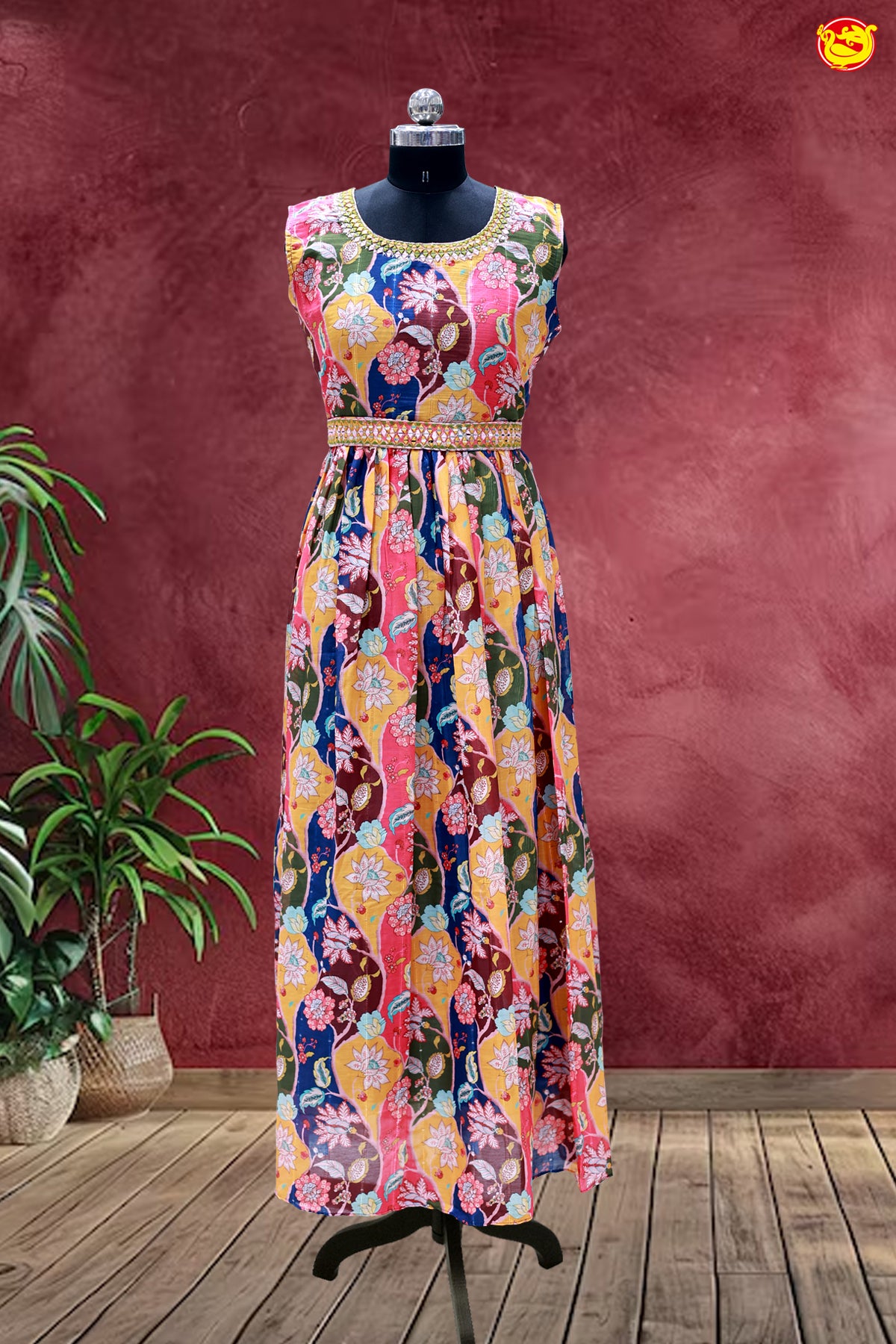 Colourfull Floral with Embroidery work Ladies Branded Readymade Maxi Top