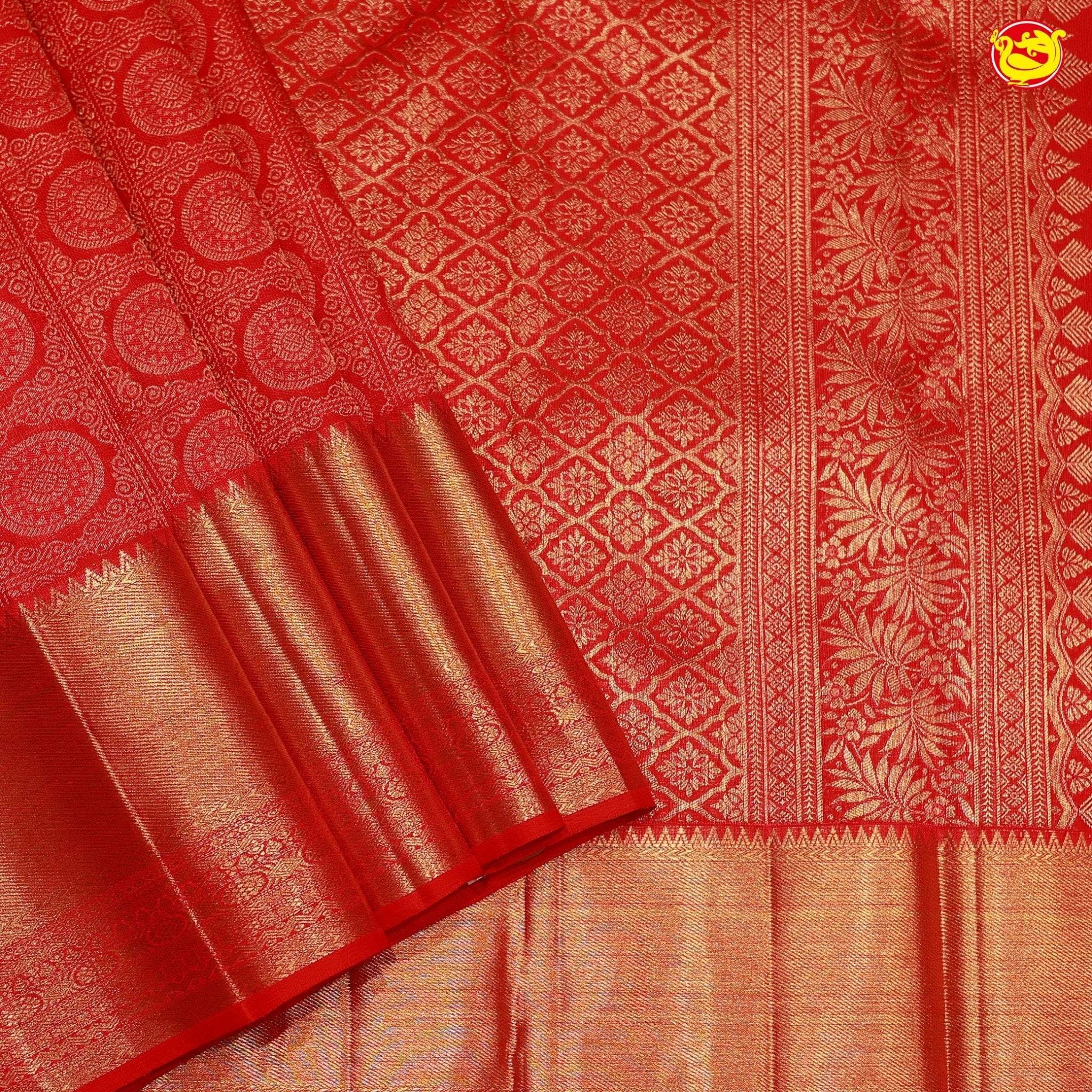 Red Circle Floral Tissue Wedding Silk Saree