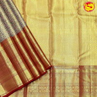 Golden with Silver Jacquard Gold Zari Floral Long Border Kanjivaram Wedding Silk Saree - Thenianantham