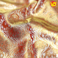 Light Amber Jacquard Gold Zari Floral Border Pure Kanjivaram Wedding Silk Saree - Thenianantham