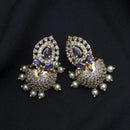 American diamond jhumkas with purple stone and pearl hangings - Thenianantham