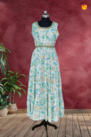 White with Sea green floral prints Branded Readymade Maxi Long Top