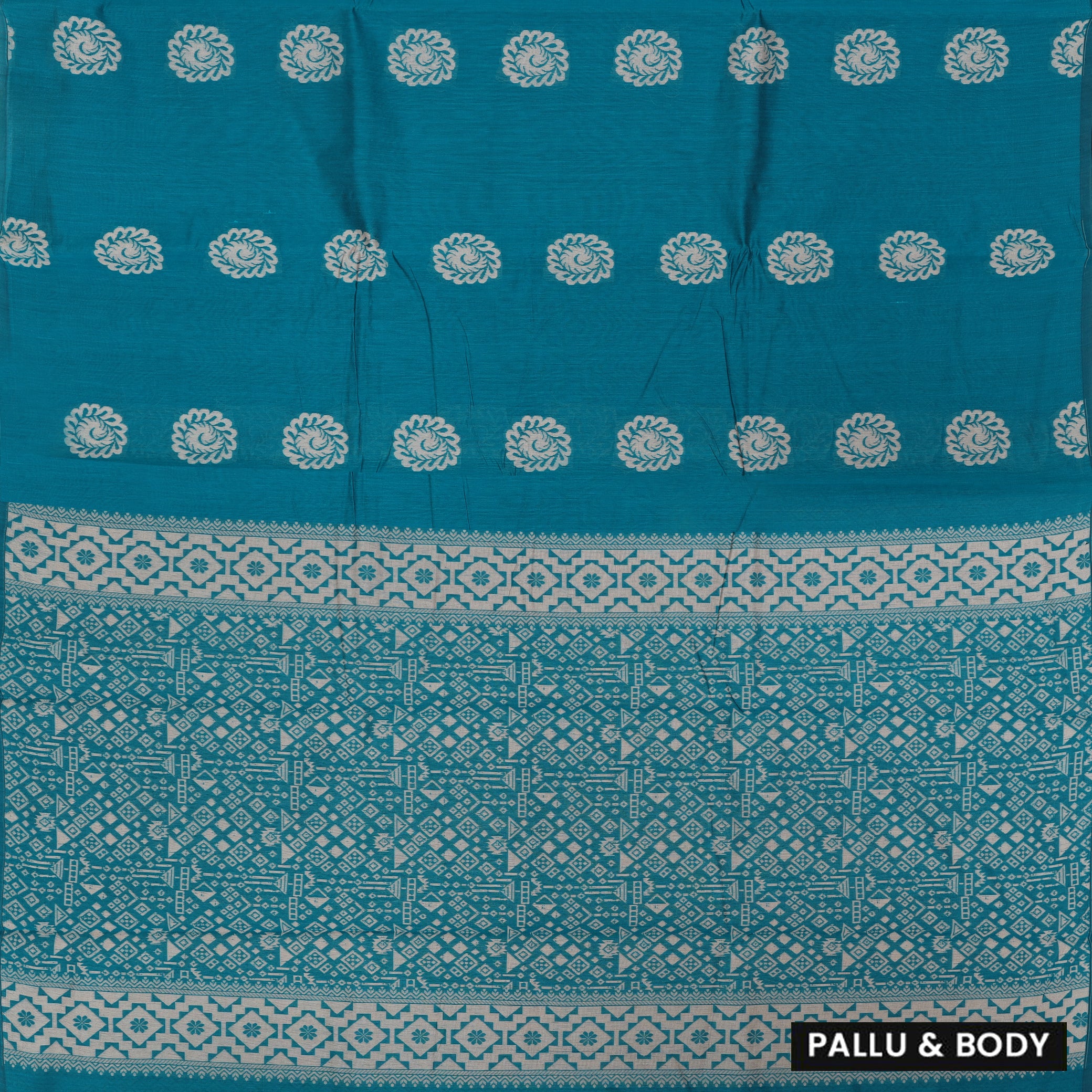 Teal Blue With Sandal Zari  Silk Cotton Saree