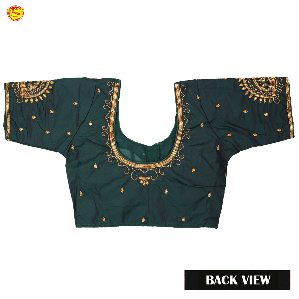 Green With Aari Embroidery work Women Readymade Blouse