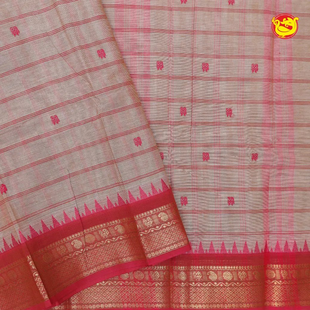 Peach with Light Pink Pure Chettinad Cotton Saree without Blouse