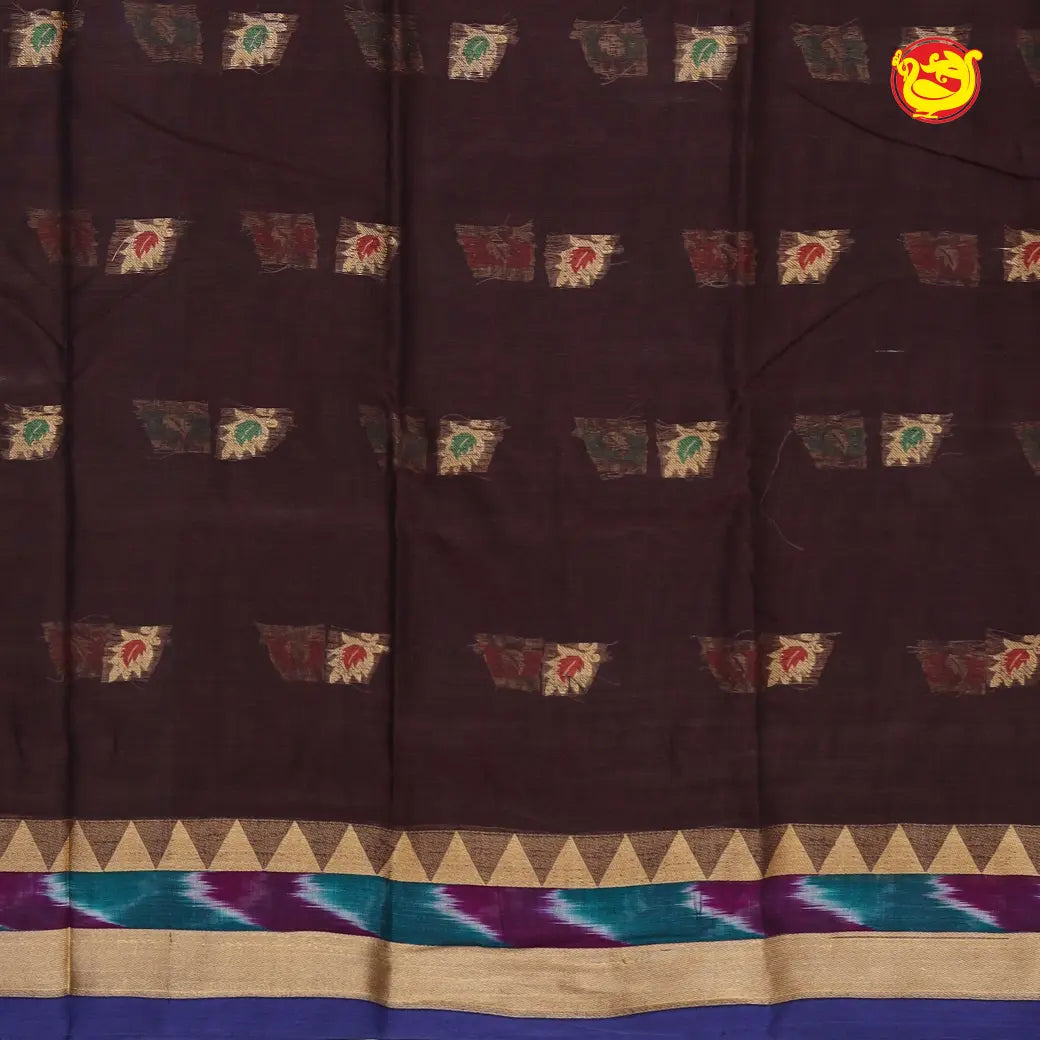 Dark Brown with Blue Pure Bengal Cotton Saree without Blouse