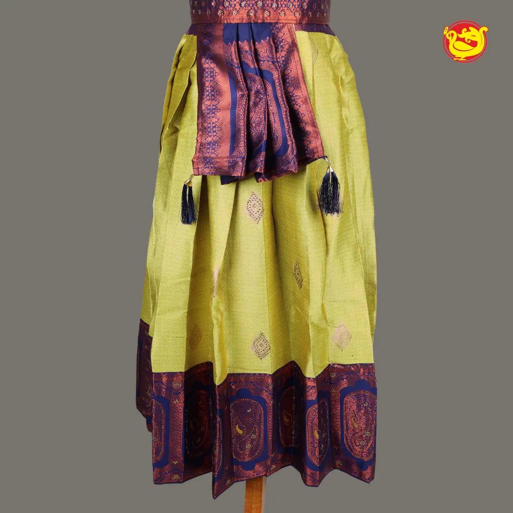 Navy blue with Lime yellow Girls & Women Branded Readymade Pattu Gown - Thenianantham