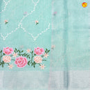 Ice Green Floral Embroidery Work Silver Zari Border Tissue Fancy Saree - Thenianantham