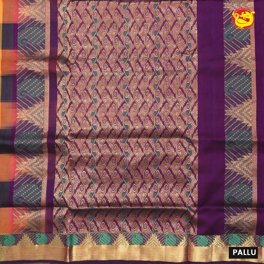 Multicolour Checked Pattern Arani Silk Cotton Saree - Thenianantham