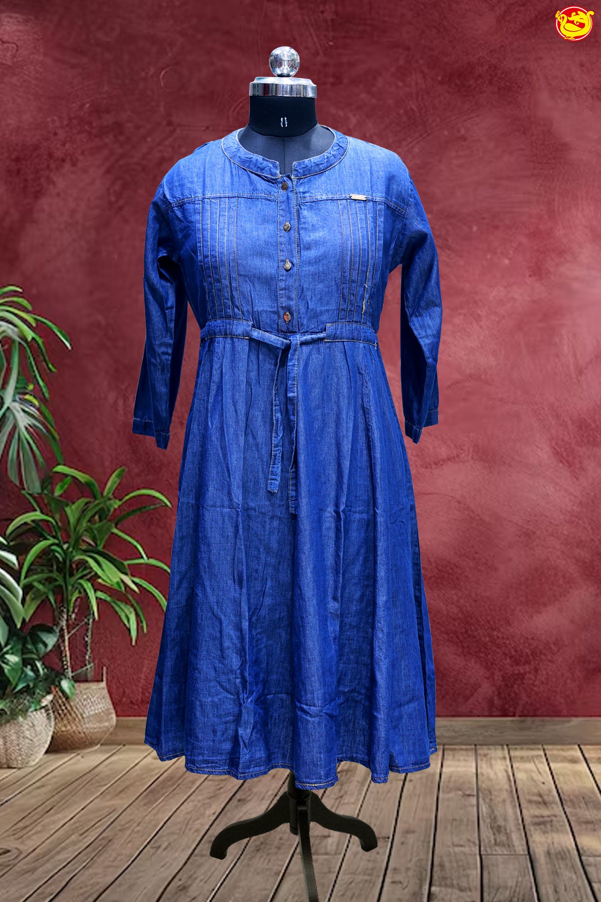 Ink Blue Denim Type Ladies Branded Readymade Maxi Top