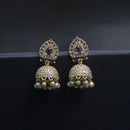 American diamond jhumkas with purple stone and pearl hangings - Thenianantham