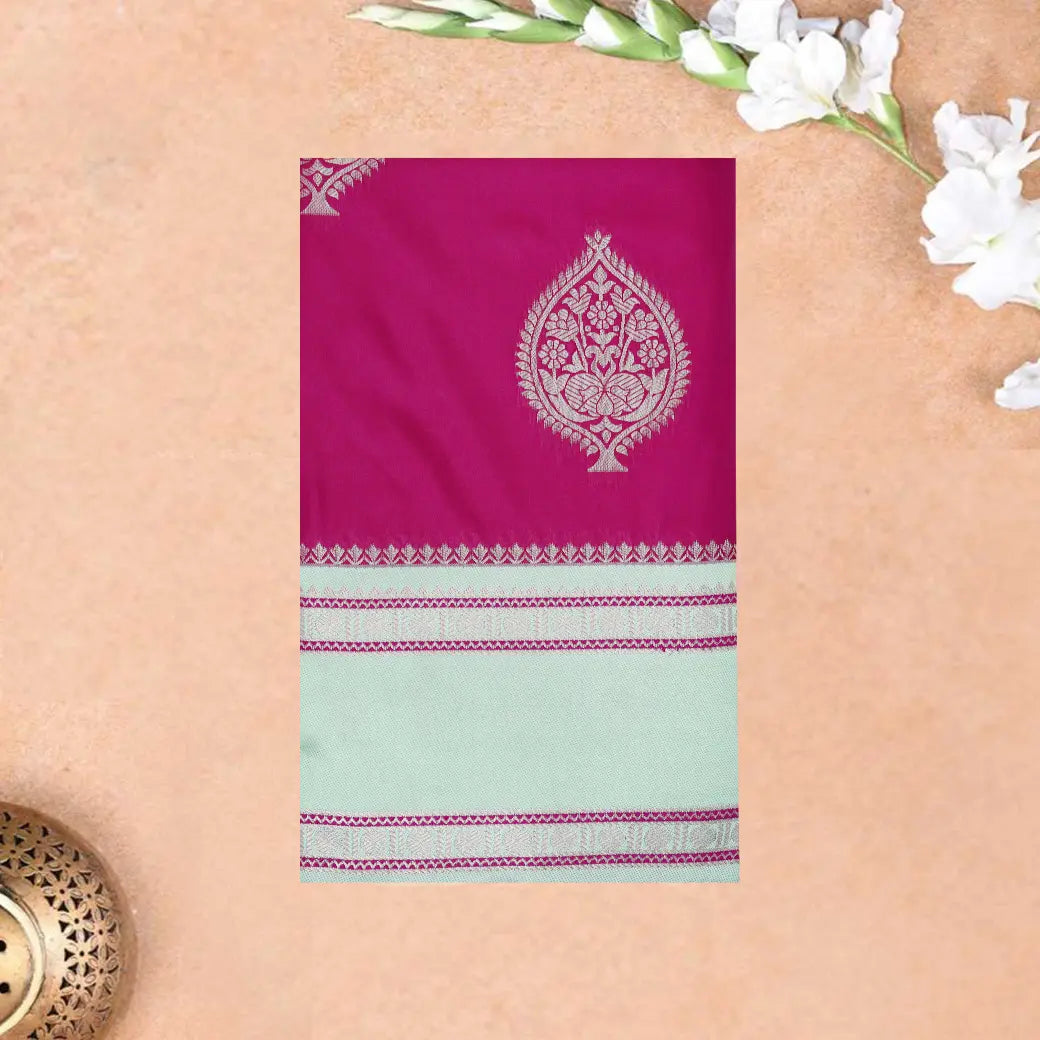 Dark Pink  with Pale Green  Soft Silk Saree