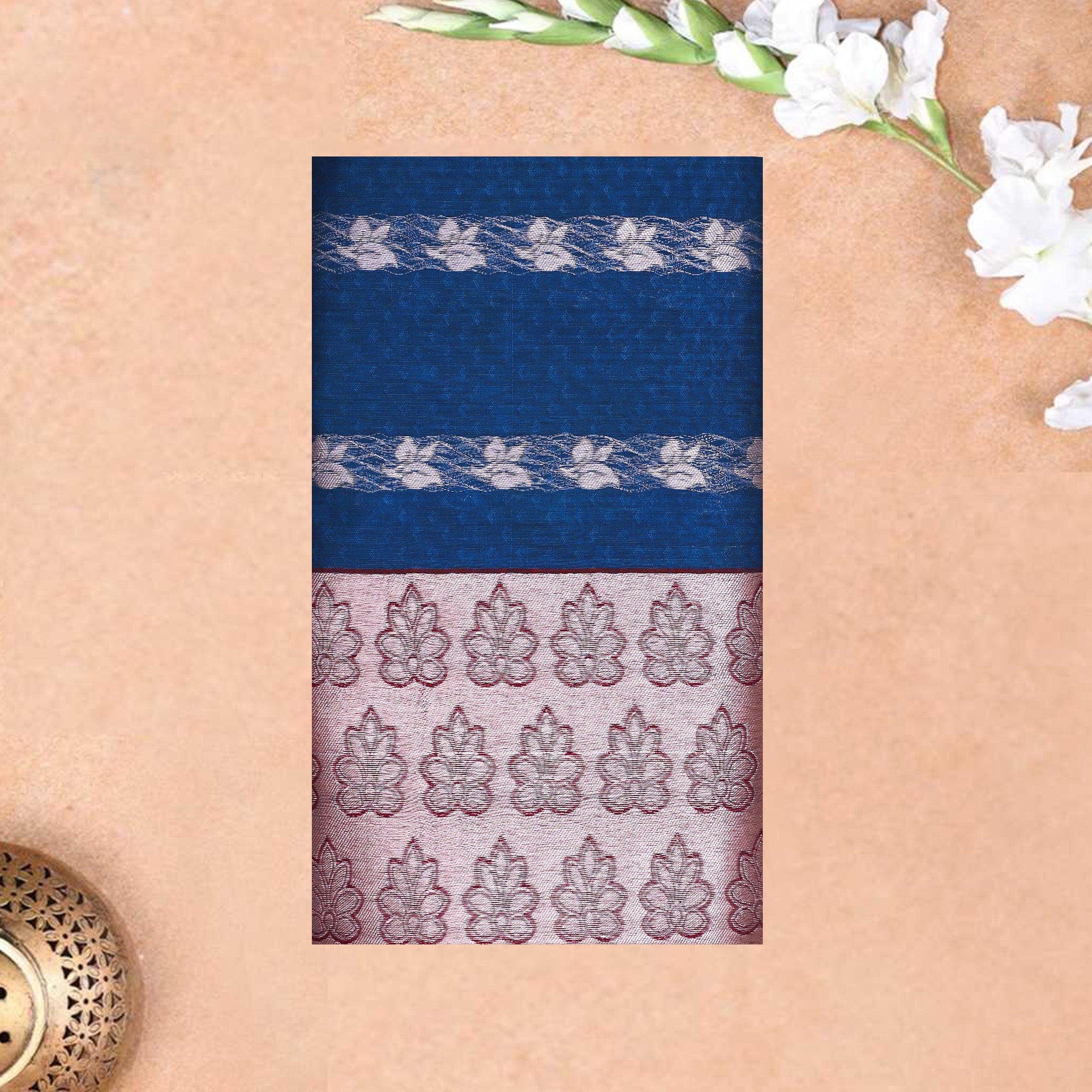 Navy Blue With  Maroon  Silk Cotton Saree