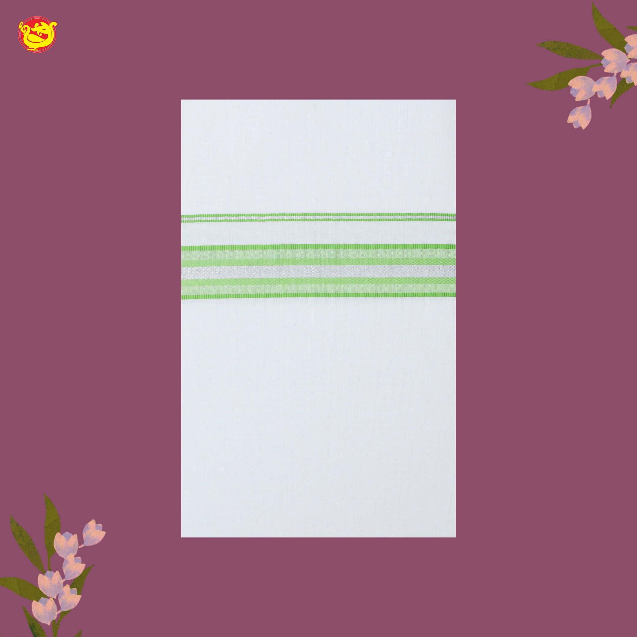 White with Lime Green Fancy Border Single Layer Cotton Men’s Dhoti