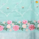 Ice Green Floral Embroidery Work Silver Zari Border Tissue Fancy Saree - Thenianantham