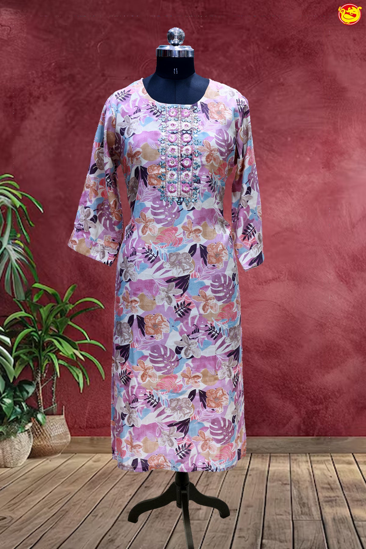 Muliticoloured Beautiful Floral Motifs Ladies Branded Readymade Maxi Top