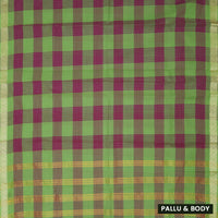Green – Pink Small Checked Pattern Pure Chettinad Cotton Saree without Blouse