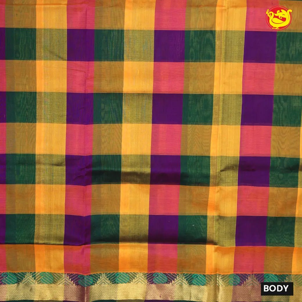 Multicolour Checked Pattern Arani Silk Cotton Saree - Thenianantham