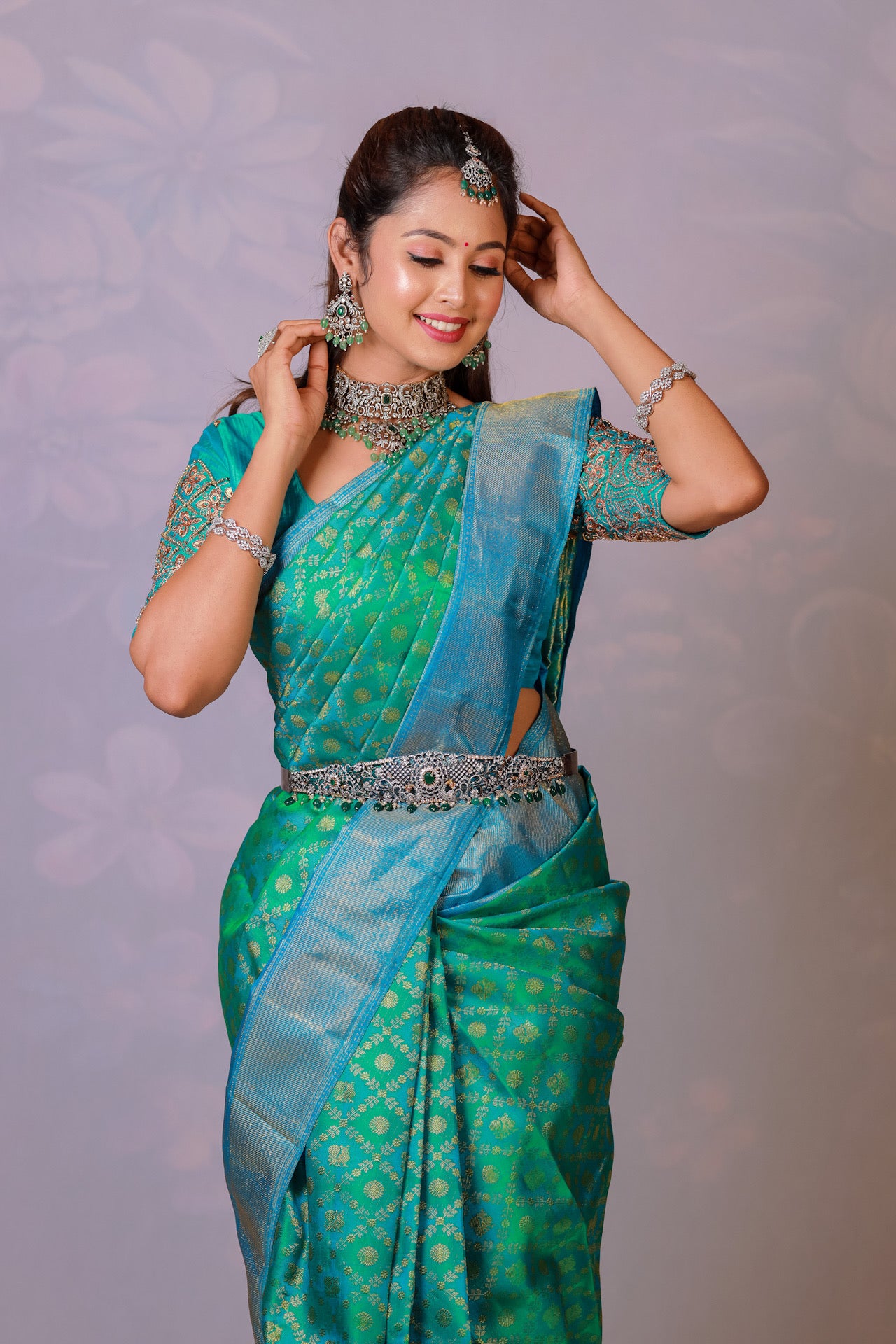 Blue with green wedding silk saree