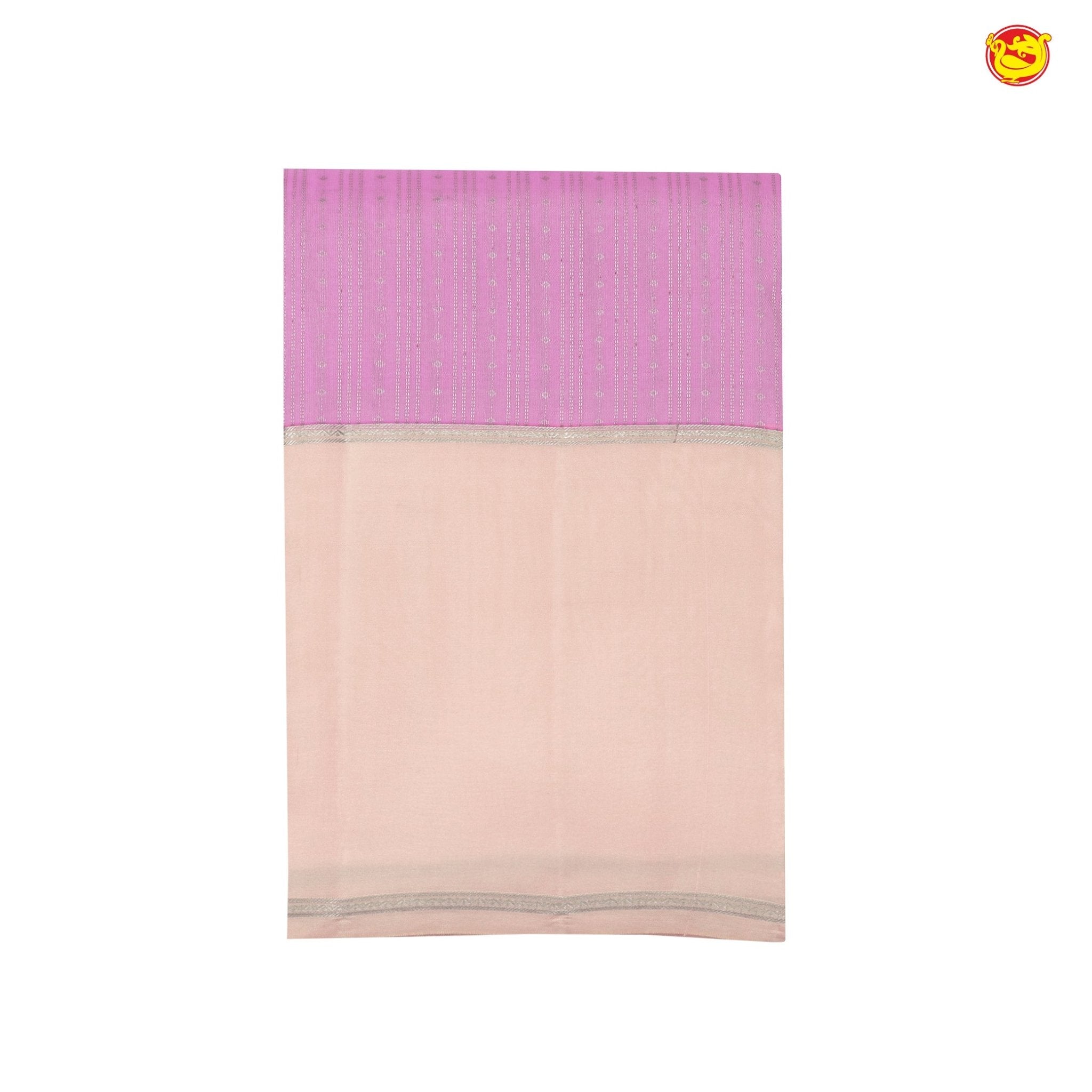 Light Pink With Cream Motifs Silver Zari Striped Pure Kanjivaram Subhalaya Soft Silk Saree - Thenianantham