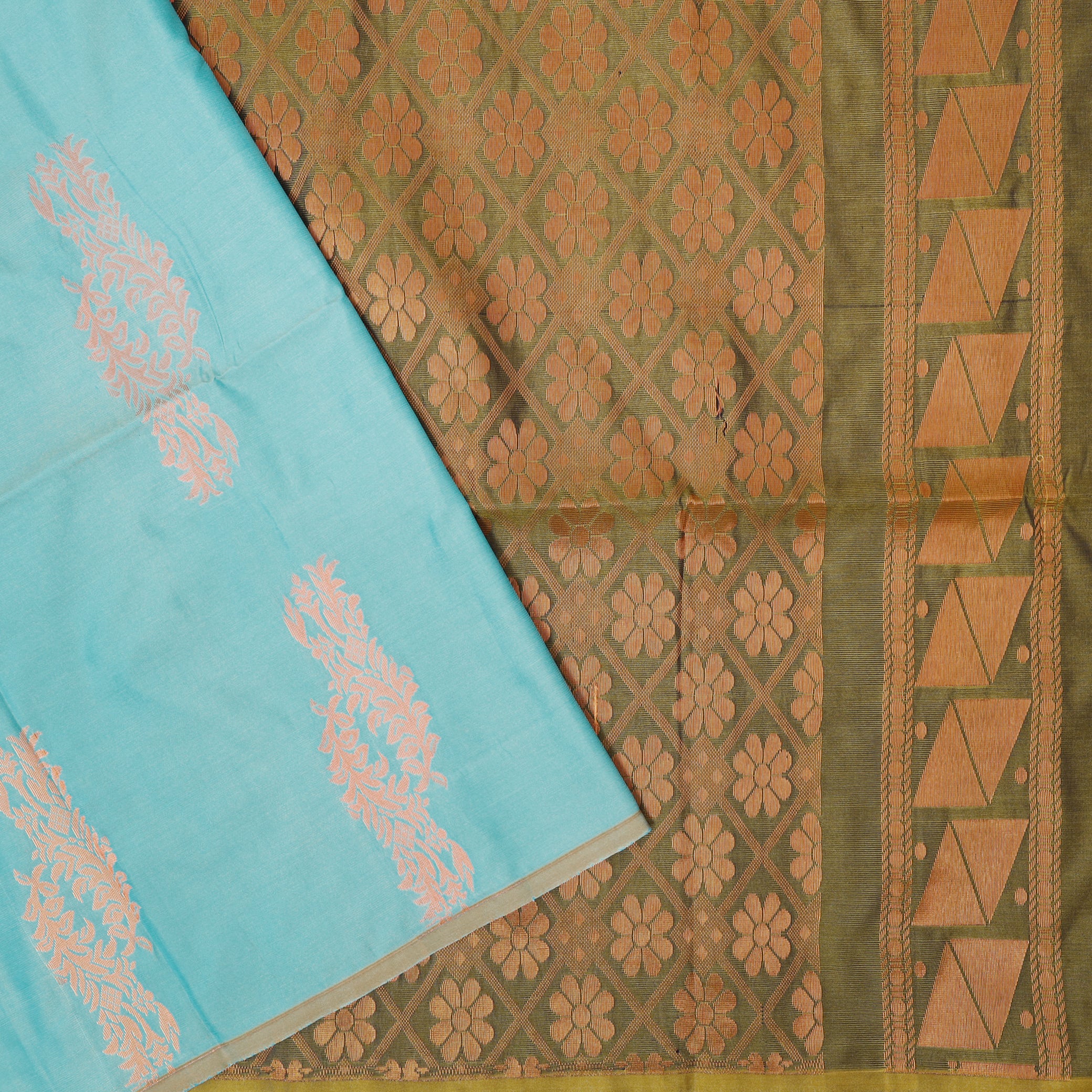 Sky Blue with Green Soft Silk Saree