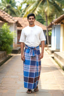 Men’s  Blue  Colour Checked Cotton Stitched Lungi