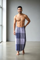 Men’s  Blue  with Brown Checked Cotton Stitched Lungi