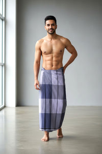 Men’s  Blue  with Brown Checked Cotton Stitched Lungi