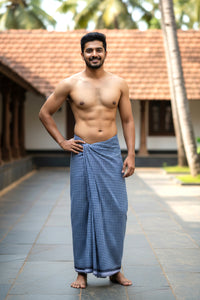 Men’s  Block  with White Checked Cotton Stitched Lungi