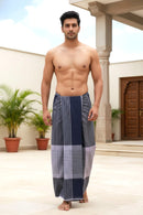 Men’s  Blue  with Brown Checked Cotton Stitched Lungi